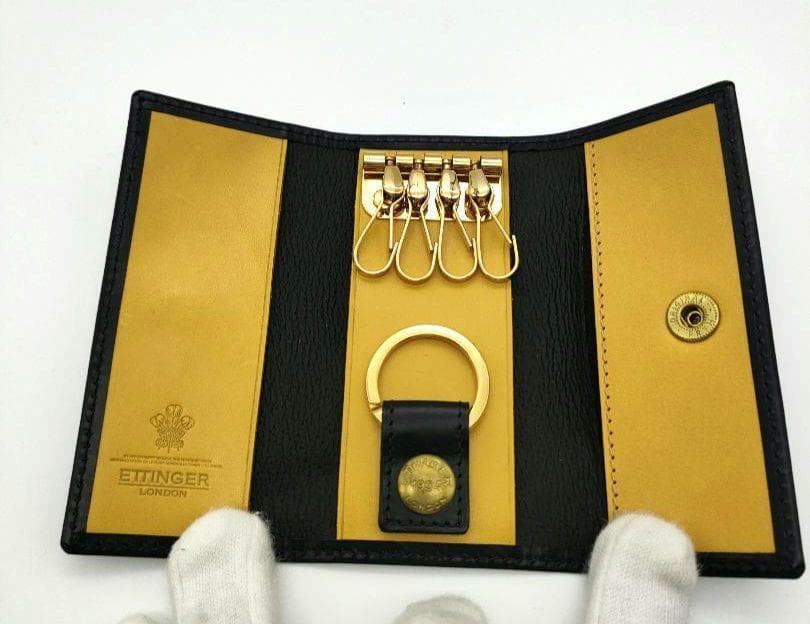 エッティンガー キーケース レザー　ブラック イエロー箱 ケアカード