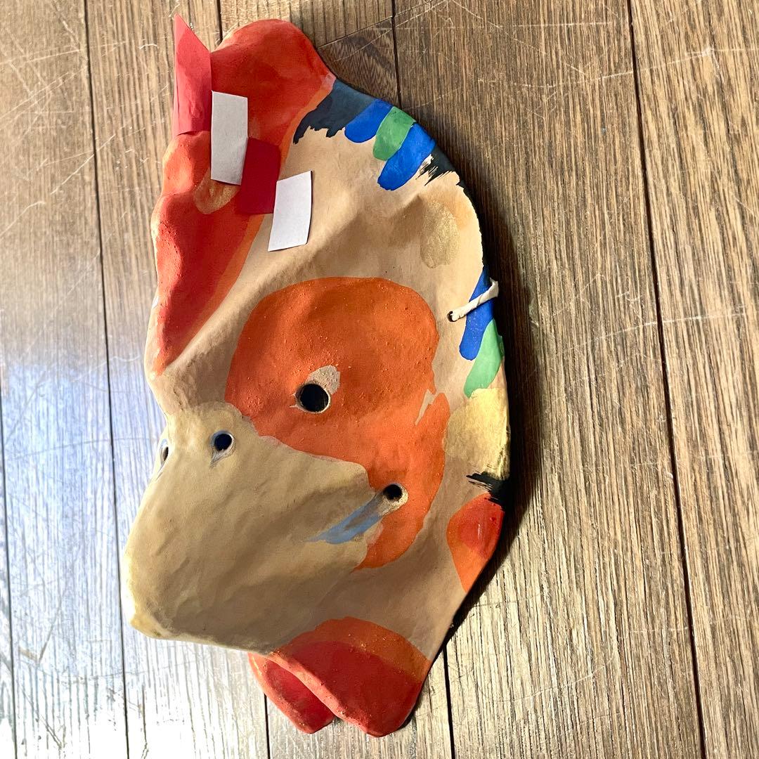 京都　嵯峨面　「干支・とり」鳥　酉　縁起物　厄除け魔除け　藤原孚石作　民芸　民藝