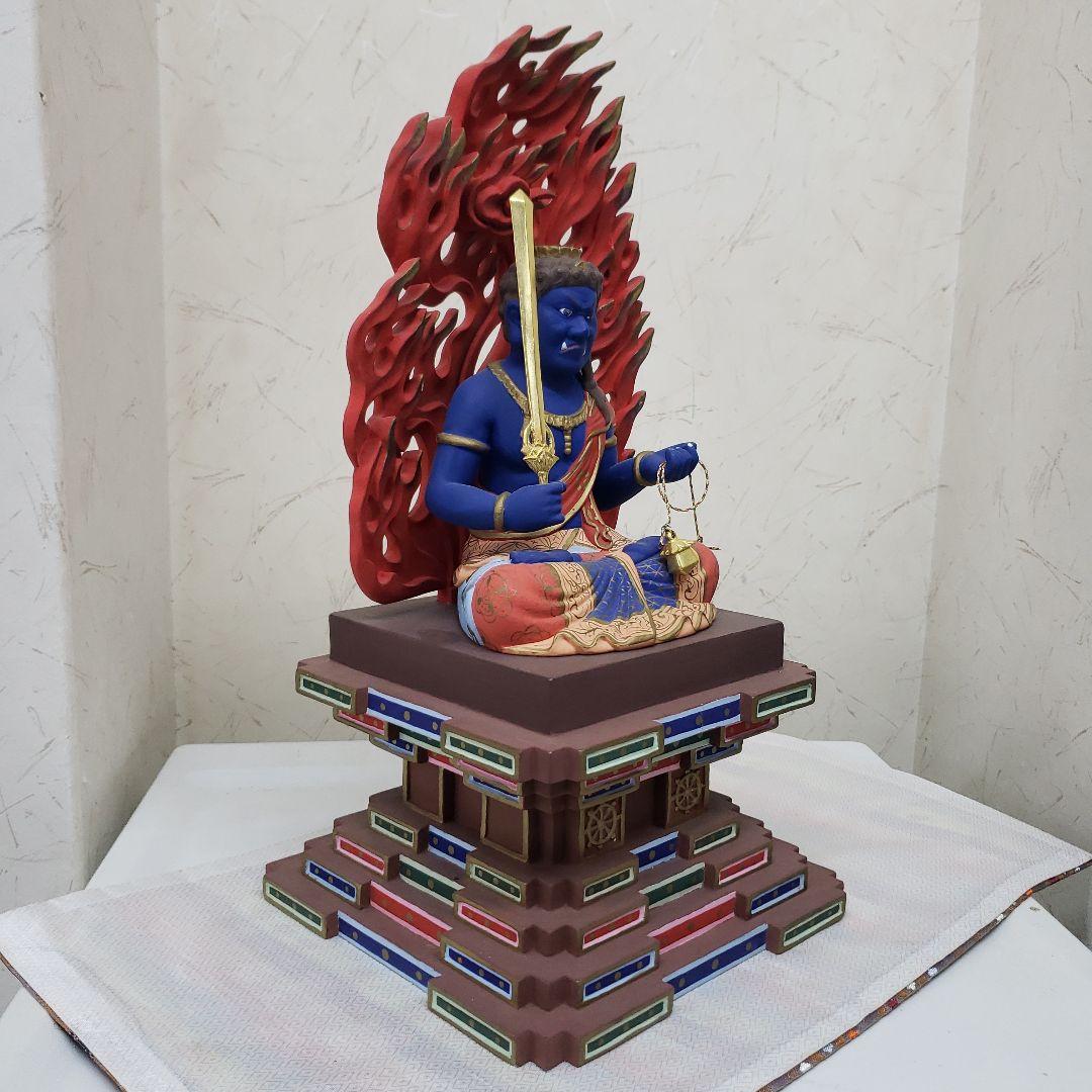 Ｂフライデー蔵出し特価★極彩色 不動明王座像4寸 瑟瑟座★お不動さん火の鳥火炎