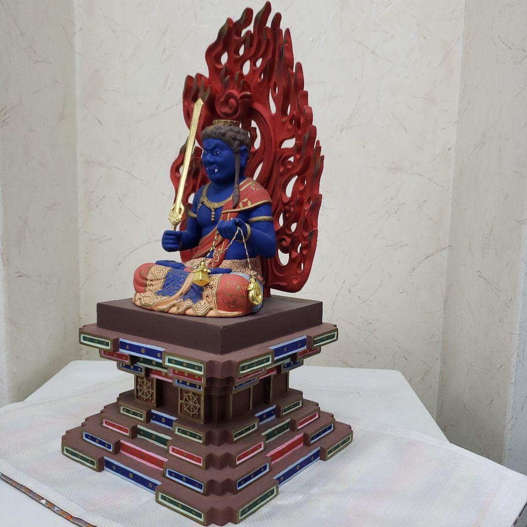 Ｂフライデー蔵出し特価★極彩色 不動明王座像4寸 瑟瑟座★お不動さん火の鳥火炎