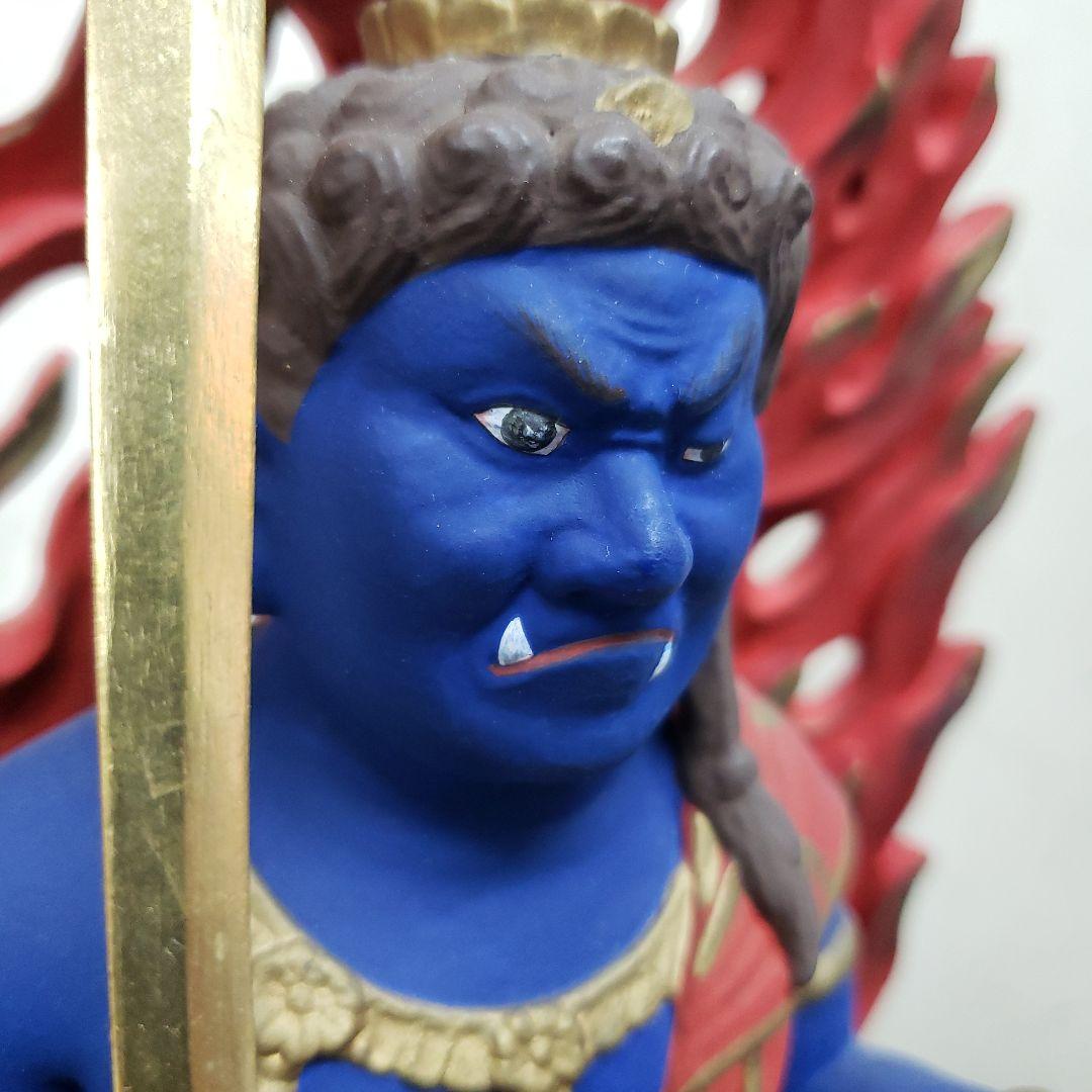 Ｂフライデー蔵出し特価★極彩色 不動明王座像4寸 瑟瑟座★お不動さん火の鳥火炎