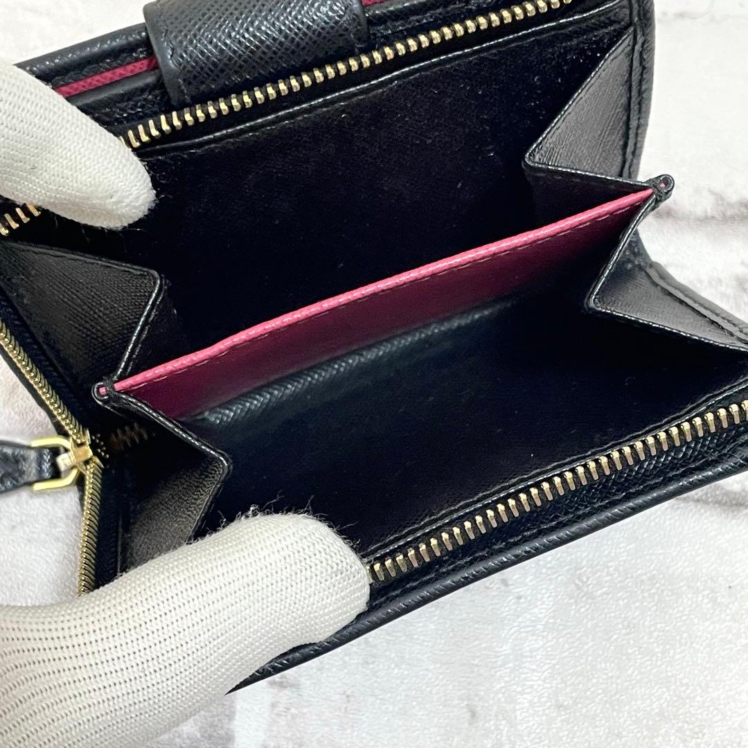 未使用級✨プラダ　現行　２つ折り財布　バイカラー　黒×ピンク　RFIDタグ