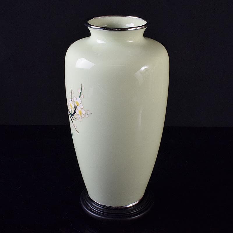 七宝焼　四君子文　花瓶　唐木台・時代箱付　M　R8383B