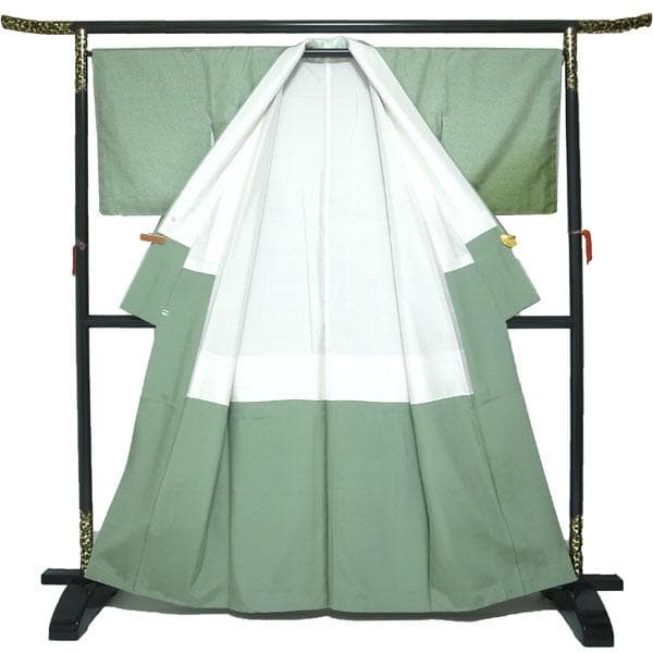 本場大島紬 染大島 訪問着 着物 袷 薄緑 裄66.5 Ｍ 新古品 sn1773