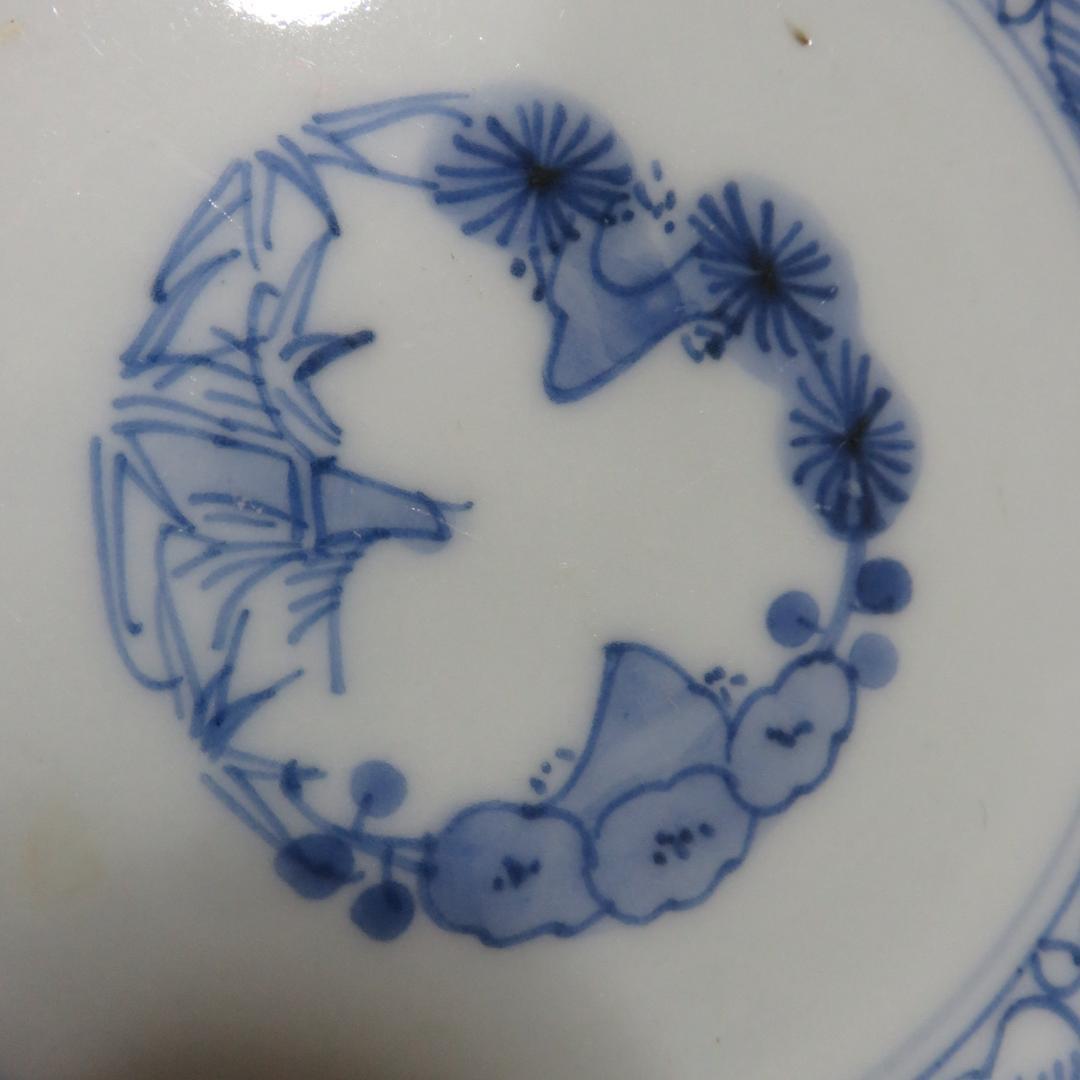 なます皿 染付 4枚 松竹梅 花 銘 窯傷 江戸