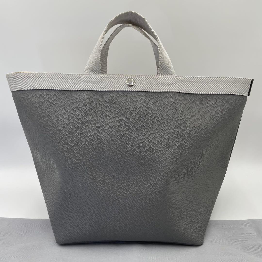 美品 エルベシャプリエ ハンドバッグ 舟型トート L 725GP レザー グレー
