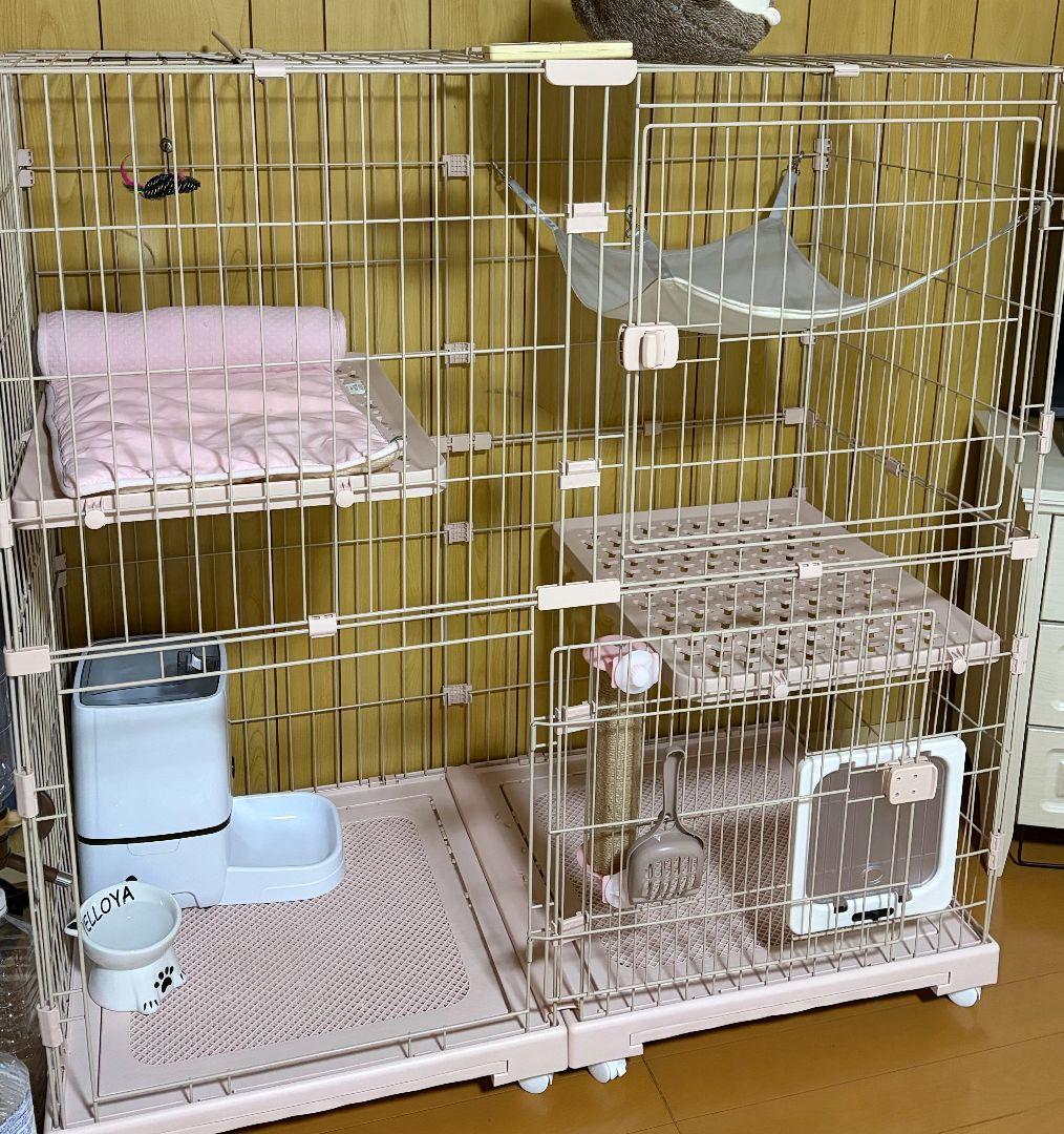 広々キャットケージ ピンク色