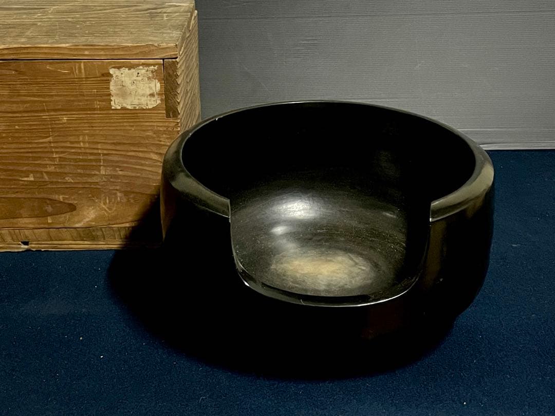 【特大】「母」 黒真塗 面取 風炉 土風炉 尺三 木箱 (17あ①)