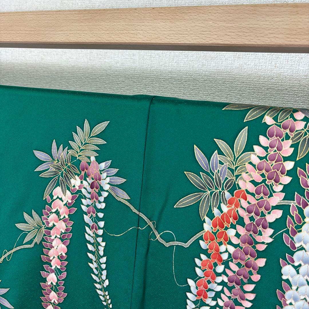 振袖 正絹 グリーン地 押し箔 素敵なデザイン k-6715