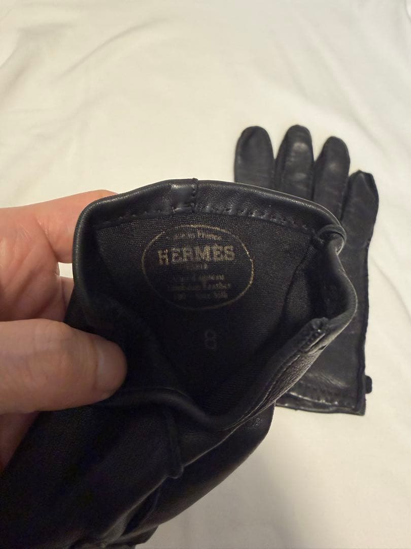 エルメス メンズ グローブ 手袋 ブラック サイズ8 H金具 羊革 フランス製