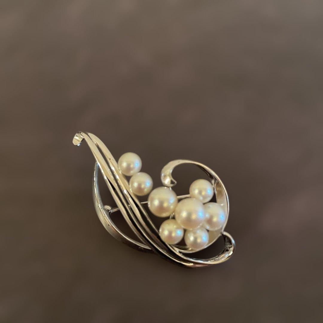 MIKIMOTOミキモト ８粒 パールブローチ シルバー あこや真珠