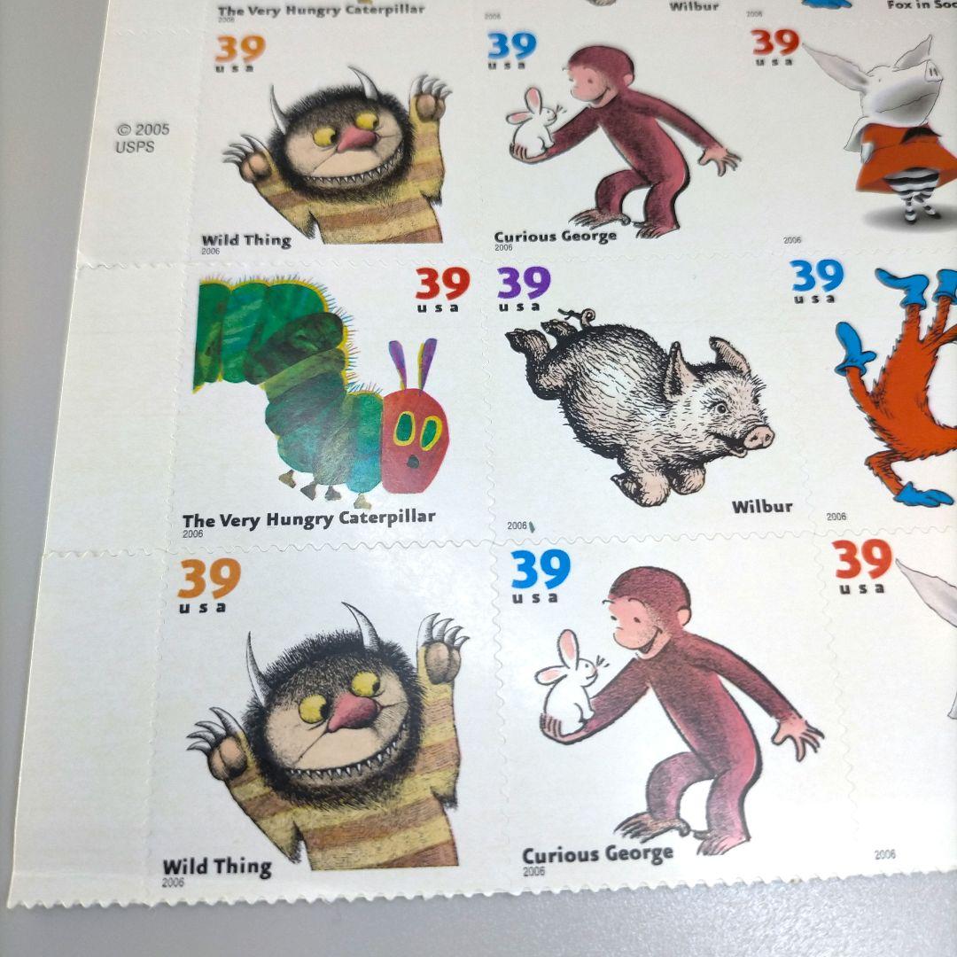 【売約】2363 外国切手 アメリカ 児童画 動物 セルフ糊田型x4セットシート