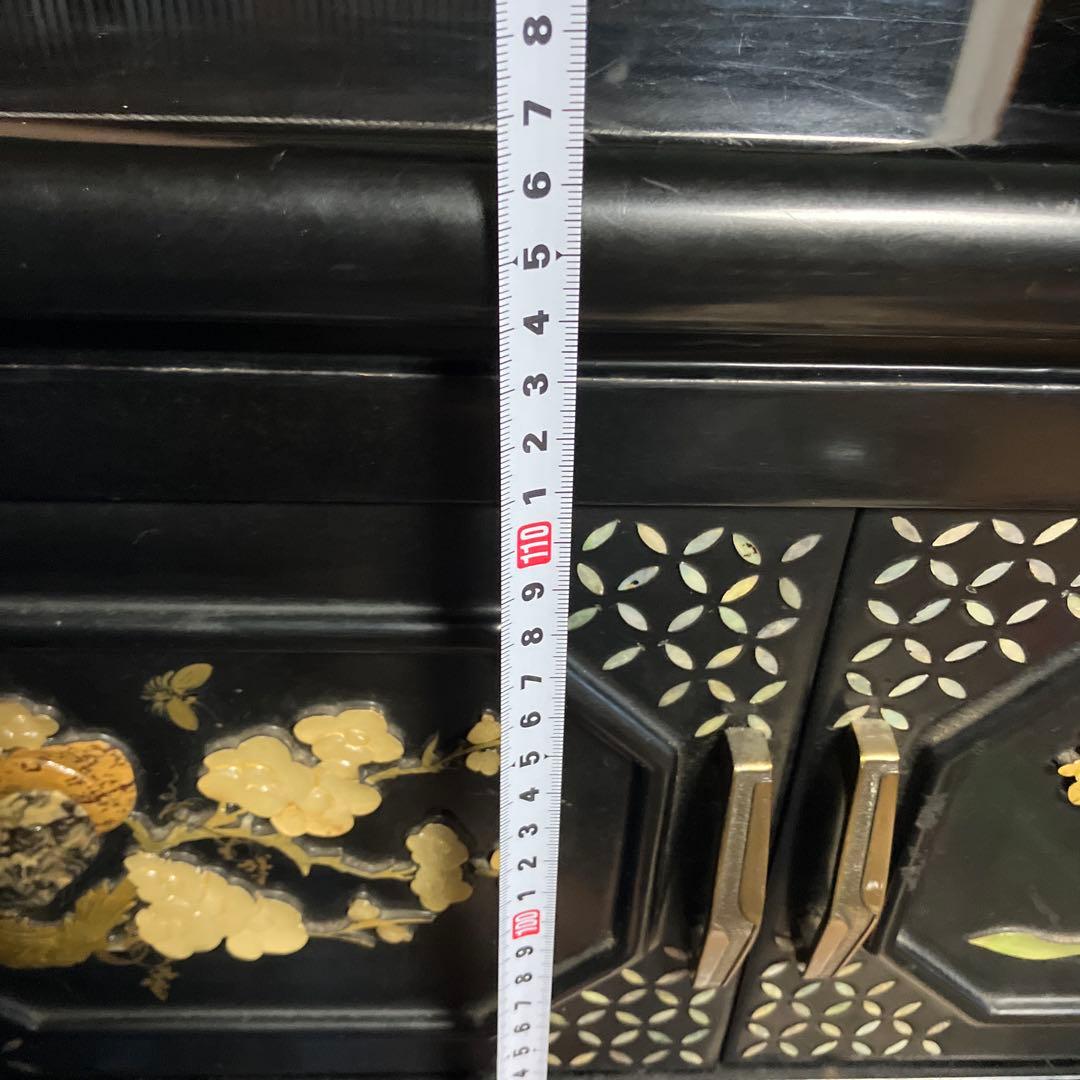 黒塗　螺鈿箪笥　飾り棚　玉石木製箪笥　花鳥模様