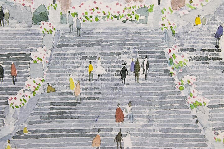 安野光雅【スペイン階段（イタリア）】ダイヤモンドスクリーニング 証明書有り