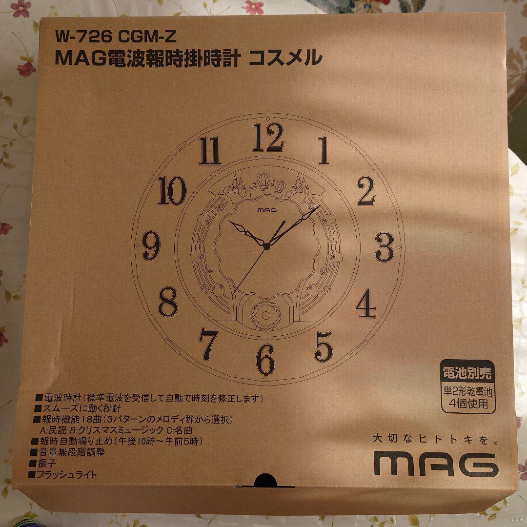 MＡG電波報時掛時計 W-726 CGMーＺホワイト/ゴールド