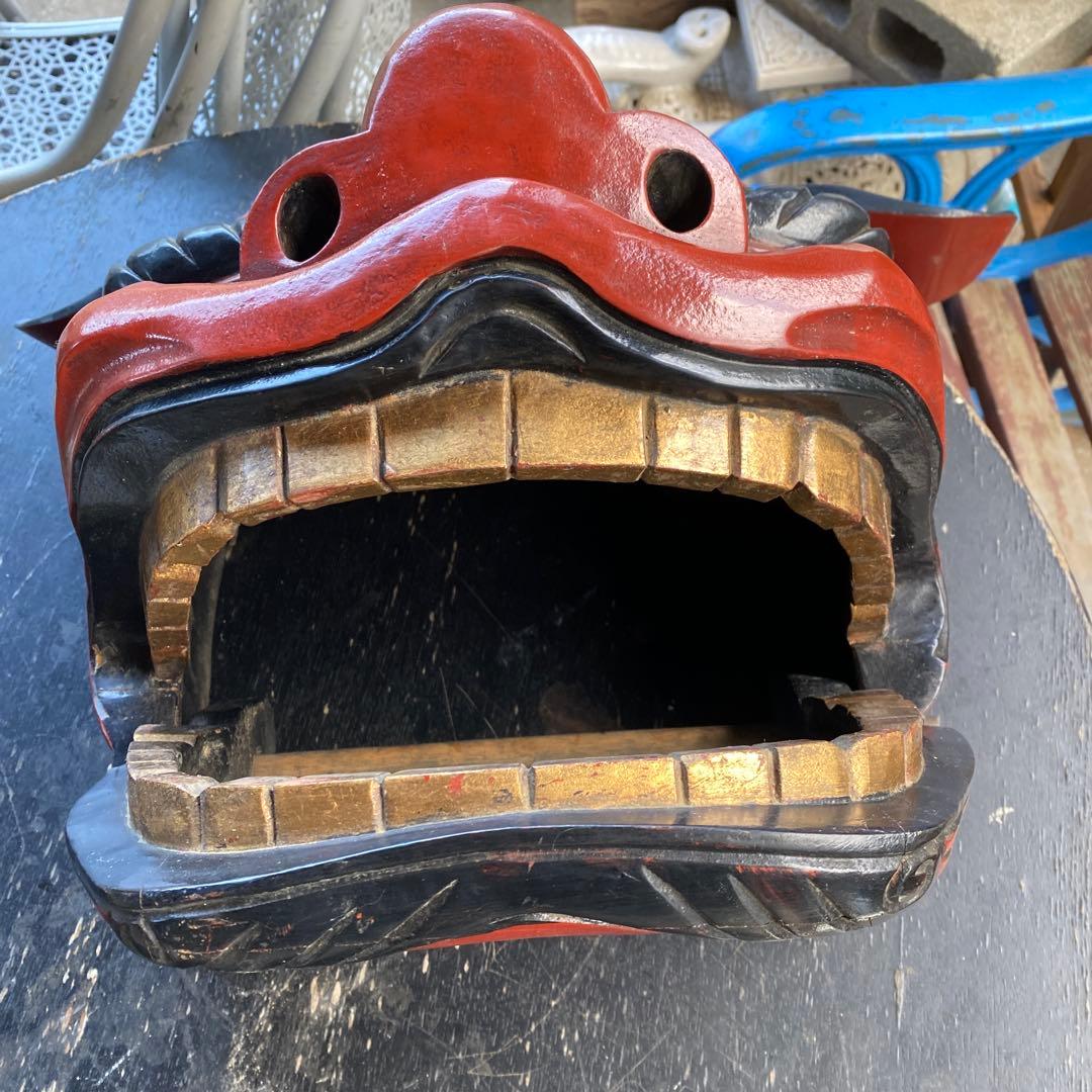 .獅子舞　獅子頭　お正月　木彫　魔除け　祭　置物　古美術　神楽 木製 木彫