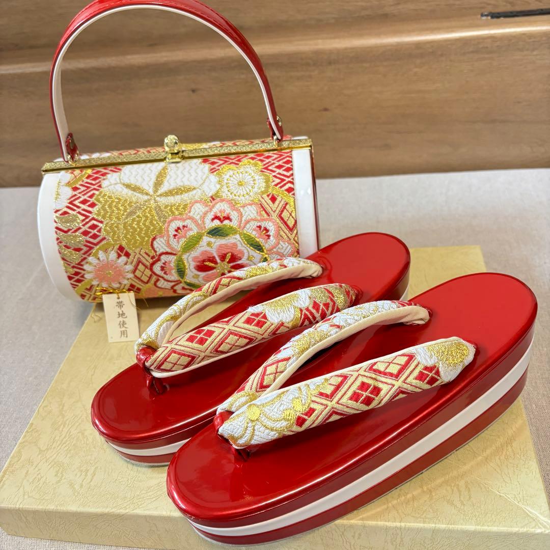 し*と様 草履バッグセット　成人式　厚底　赤