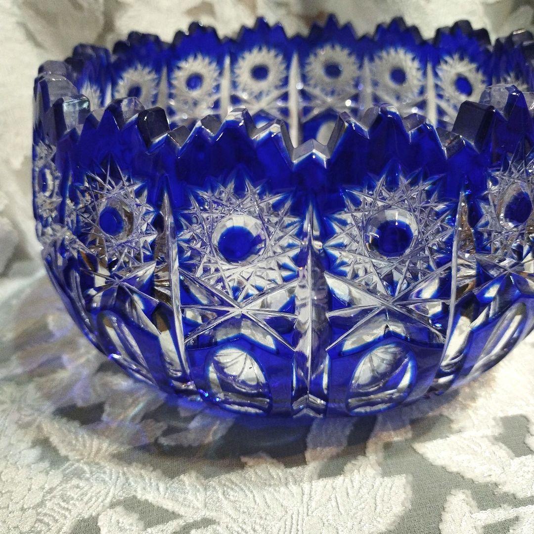 切子ブルー ガラス ボウル