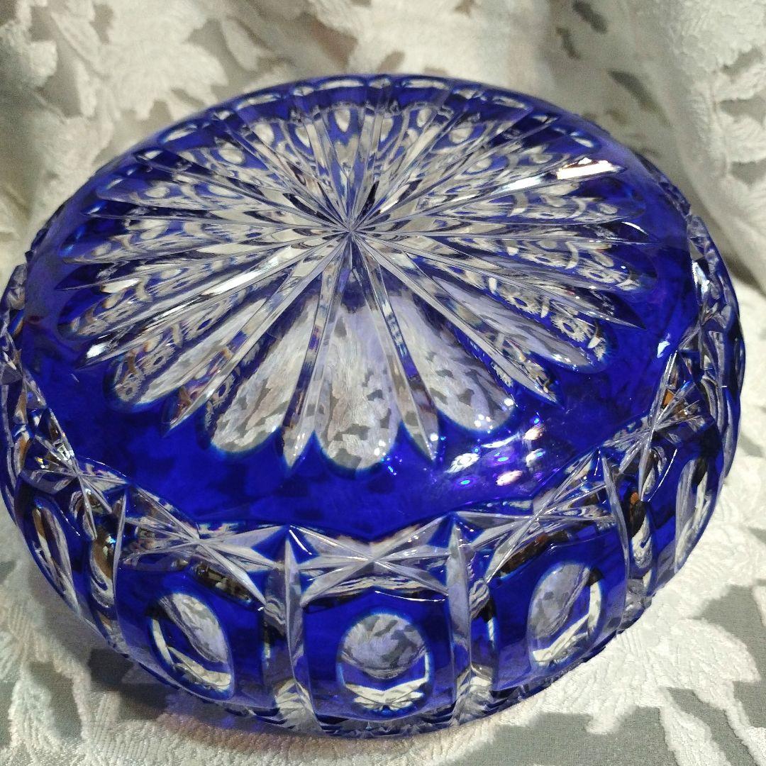 切子ブルー ガラス ボウル