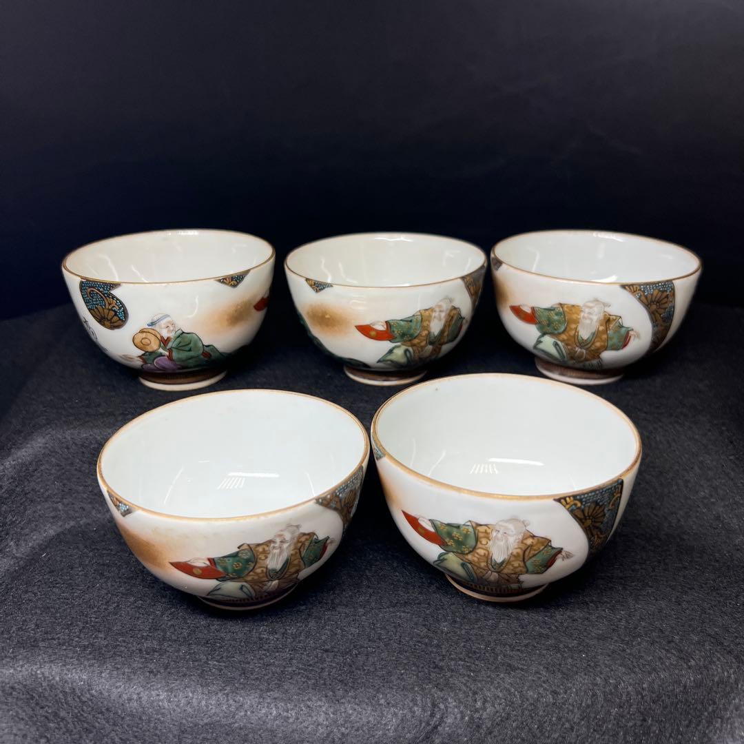 時代　九谷焼　青粒手煎茶器セット　共箱　東Y8-0108☆2Fタサチ