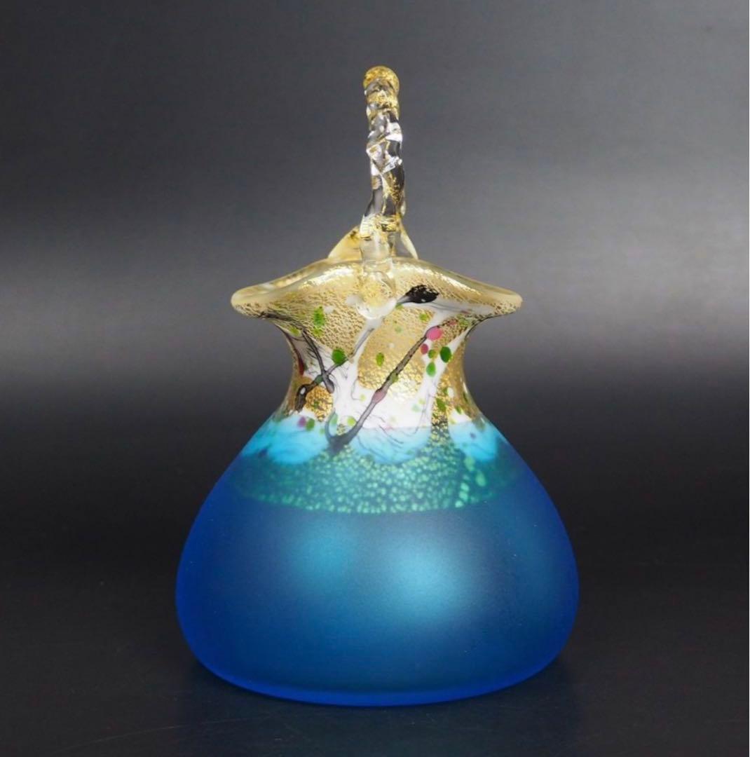 送料無料現代ガラス芸術界の巨匠『黒木国昭』作金彩象嵌ガラス花器『光琳金彩手付』