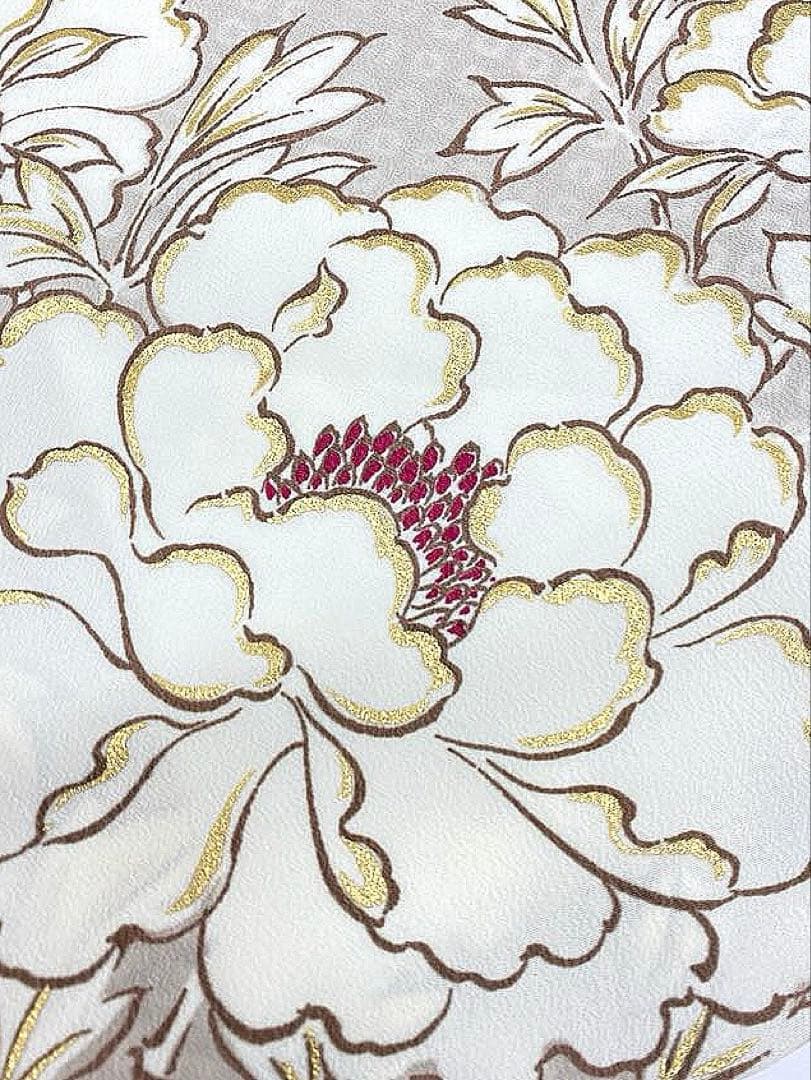 2尺袖 ポリエステル着物 金彩 牡丹 梅 袴用