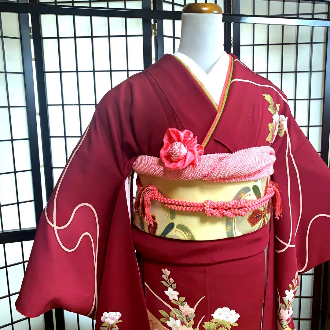 り*い様 【大特価】振袖　6点セット　牡丹柄　友禅　身丈164cm 金糸刺繍　あ