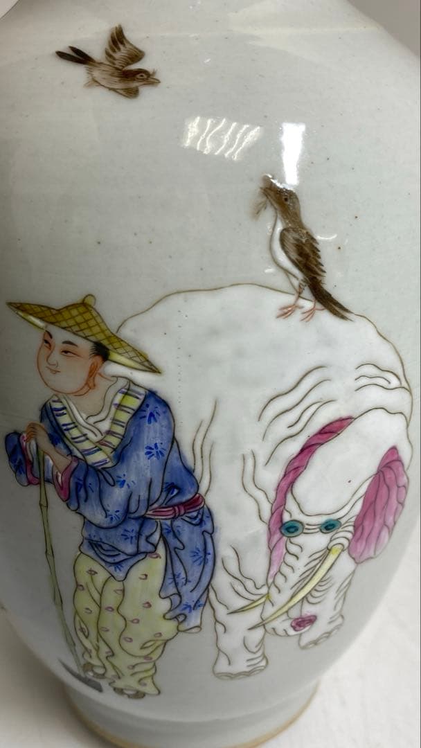中国清朝時代　粉彩人物画　花入　高さ　25㎝　トサチ　東な8-0121☆2F