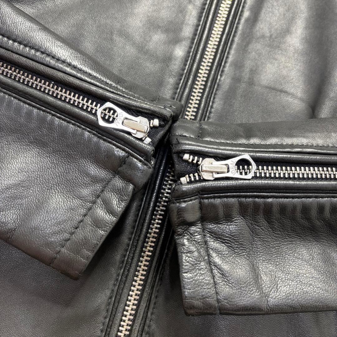 ハレ レザージャケット ライダース シングル ノーカラー 羊革 ラム 黒 L