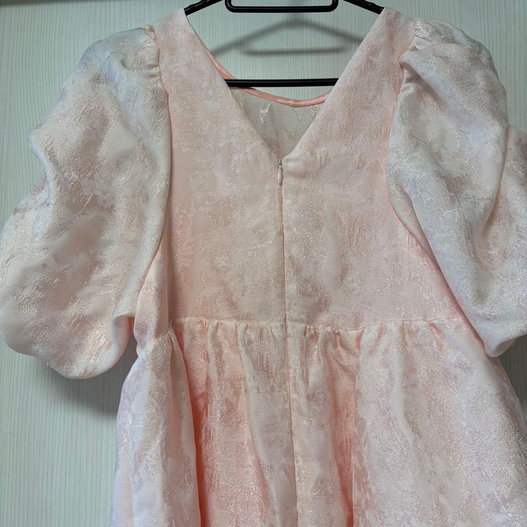 ANDRSED バブルスリーブジャガードドレス ピンク　S