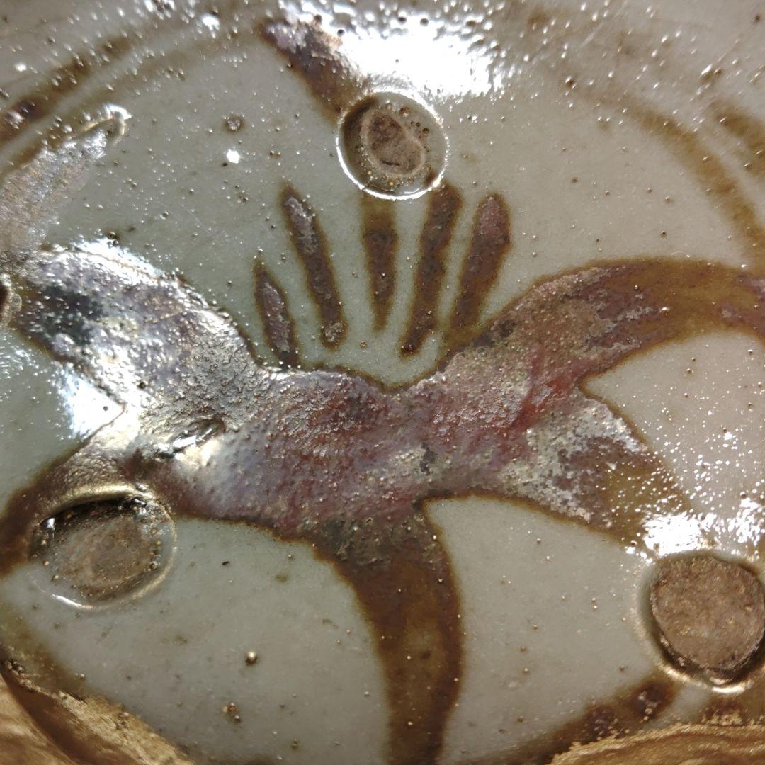 桃山時代　鉄絵アヤメ文絵志野小皿　金継ぎ　発掘品