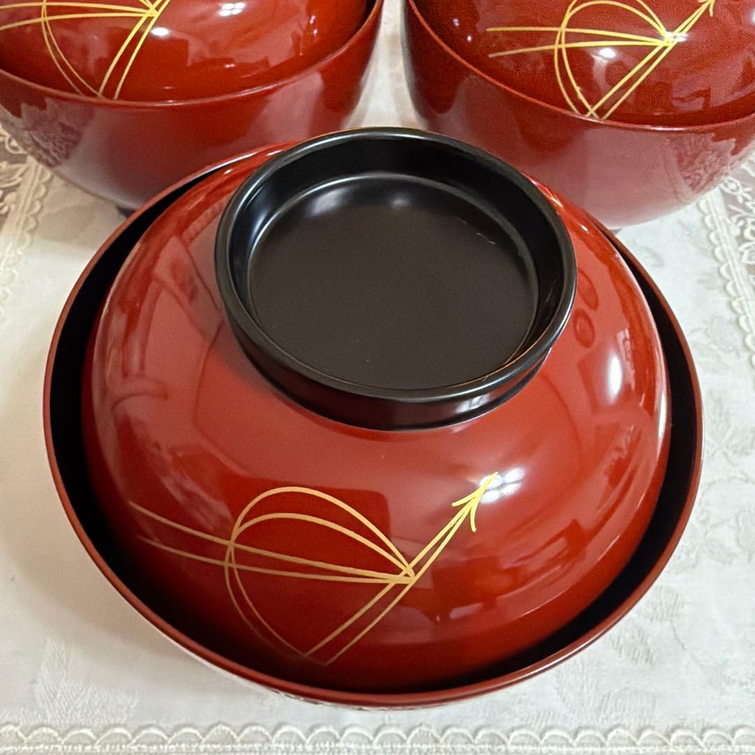 輪島　うるし工芸　米永　蓋付雑煮椀　小どんぶり　5客セット　未使用