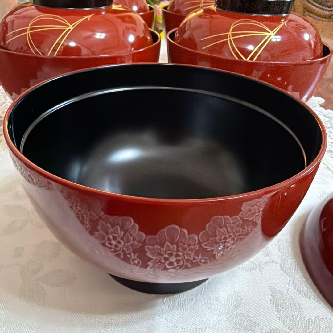 輪島　うるし工芸　米永　蓋付雑煮椀　小どんぶり　5客セット　未使用