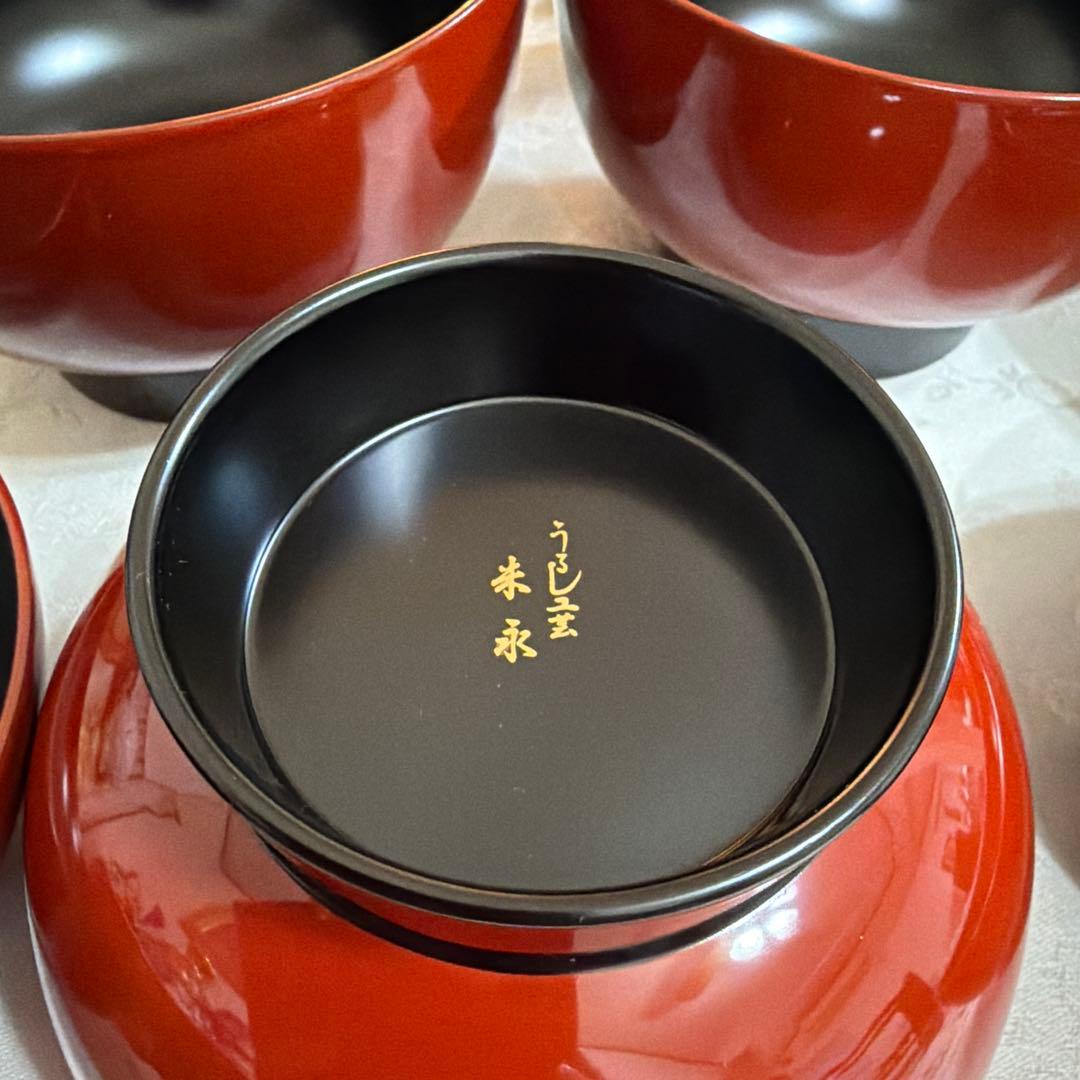 輪島　うるし工芸　米永　蓋付雑煮椀　小どんぶり　5客セット　未使用