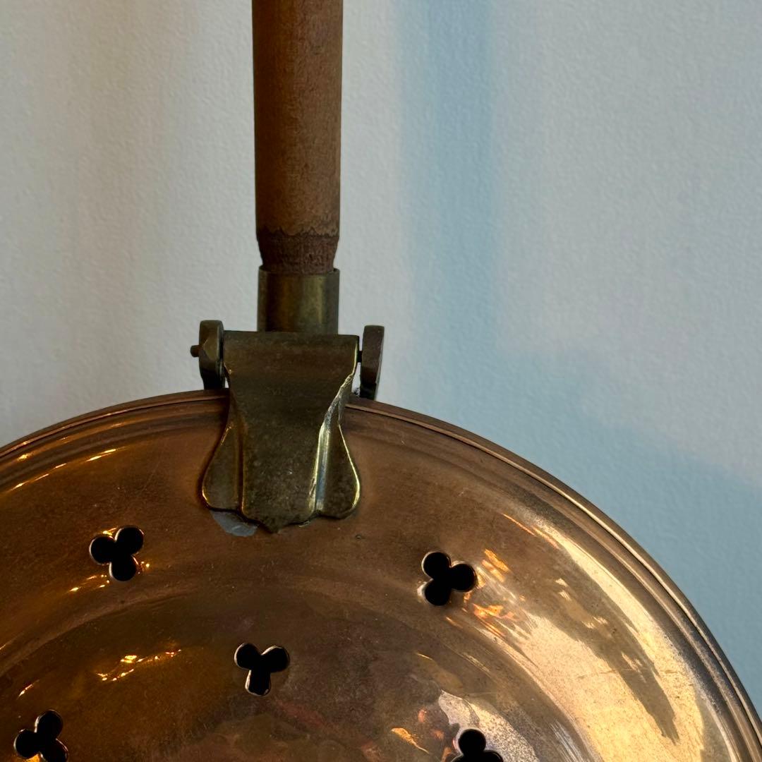 オランダ製 ヴィンテージ 銅製 ベッドウォーマー 木製ハンドル 直径28cm