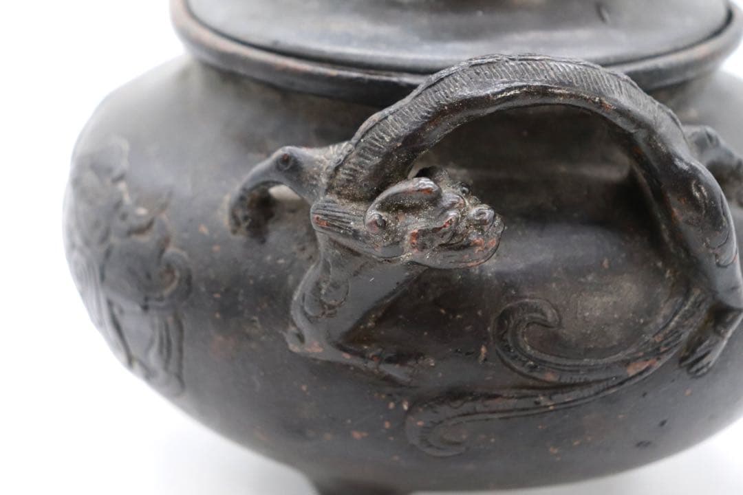 中国　清時代　銅製香炉　龍　大明宣徳年製銘　送料込み250517