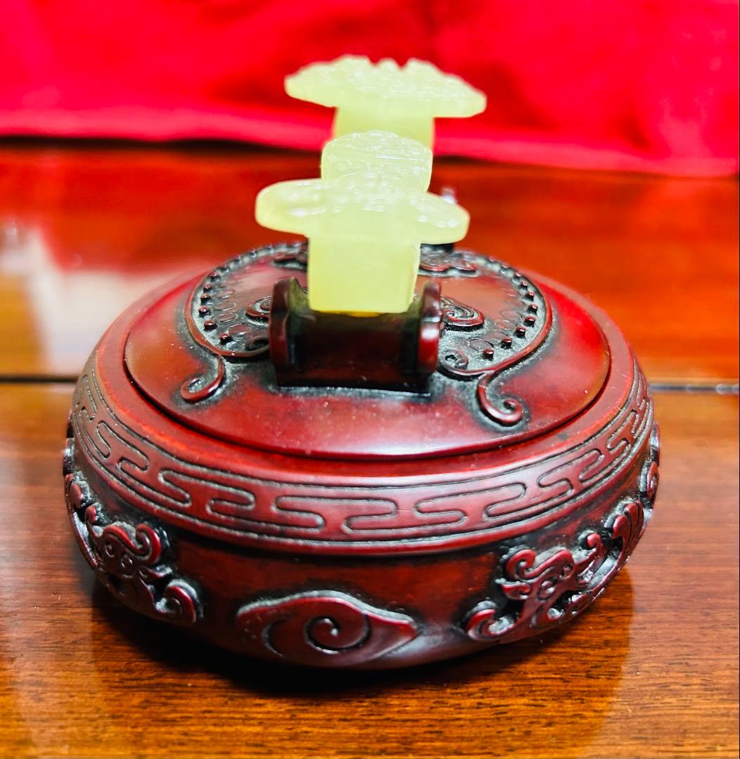 清時代　骨董品 朱肉　玉如意