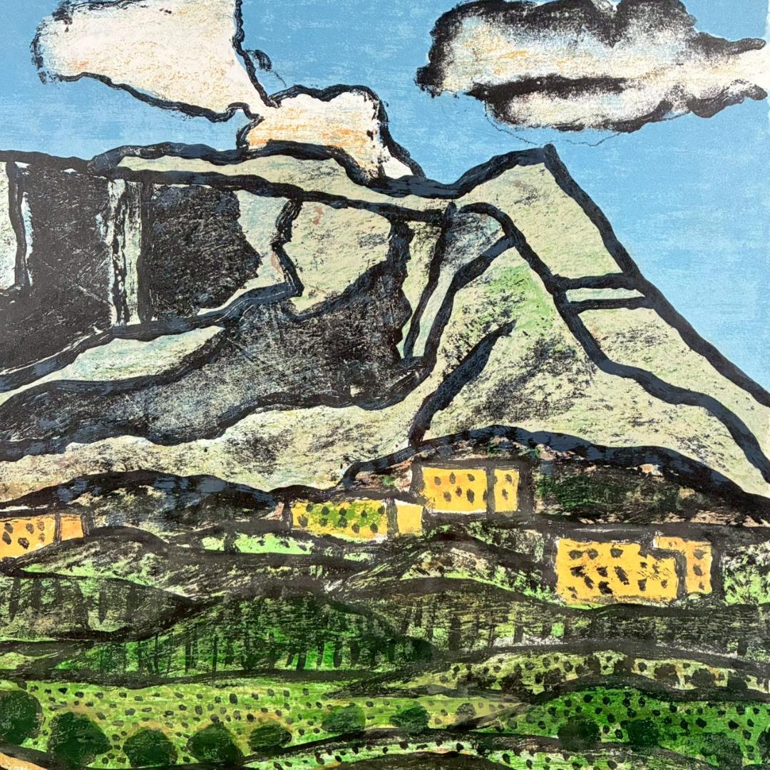 美品 田崎廣助「快晴の阿蘇」リトグラフ 直筆サイン・印章有 額縁入 熊本 阿蘇山