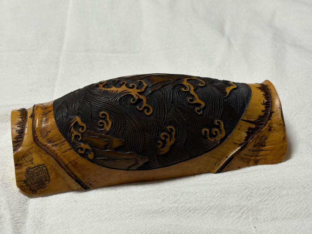 008山水、竹彫刻、竹工芸、茶則、茶合、煎茶、茶器、茶道具、日本茶、中国茶、茶