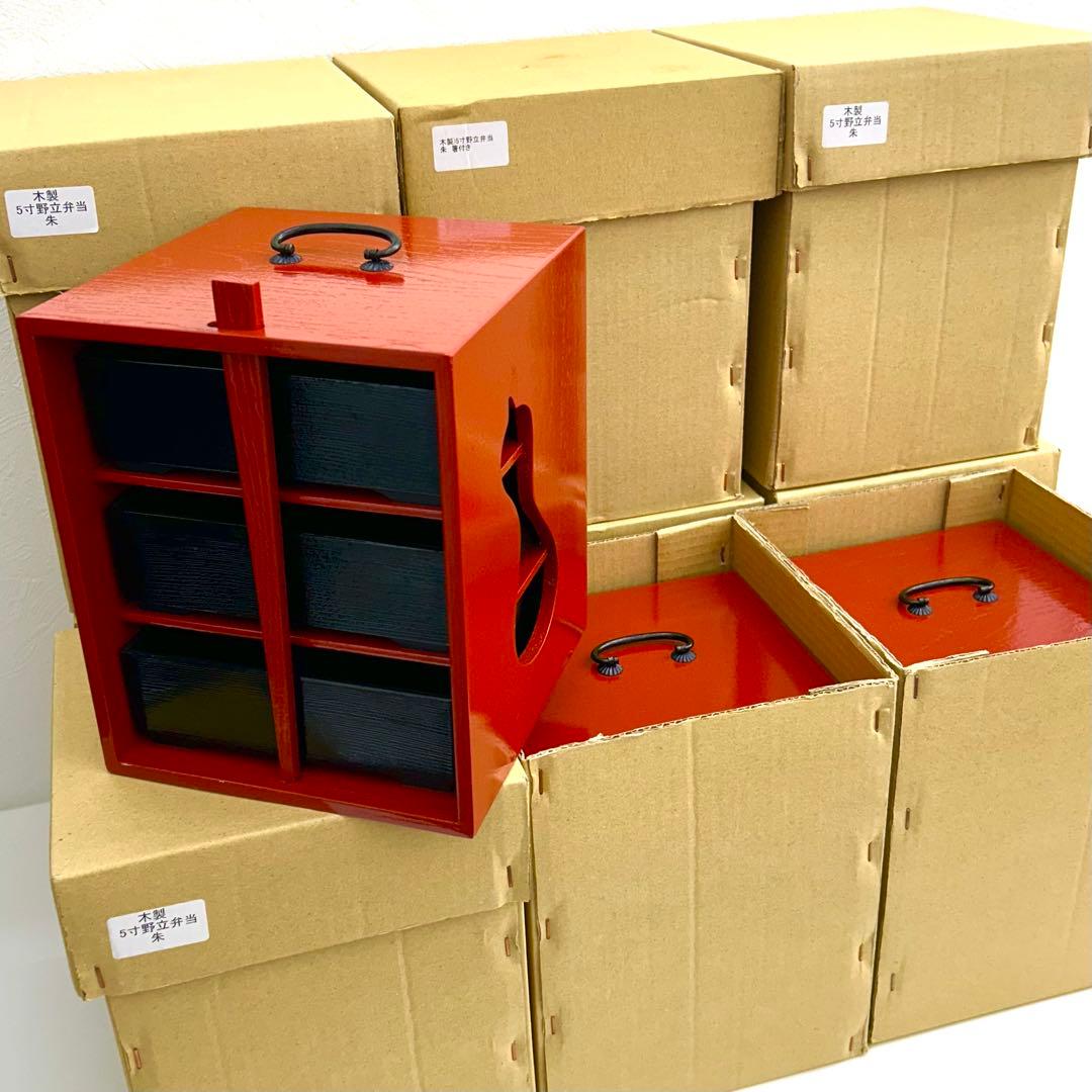 babu まとめ買いお得 木製 野立弁当 朱 内箱付 小物入れ 3段構造
