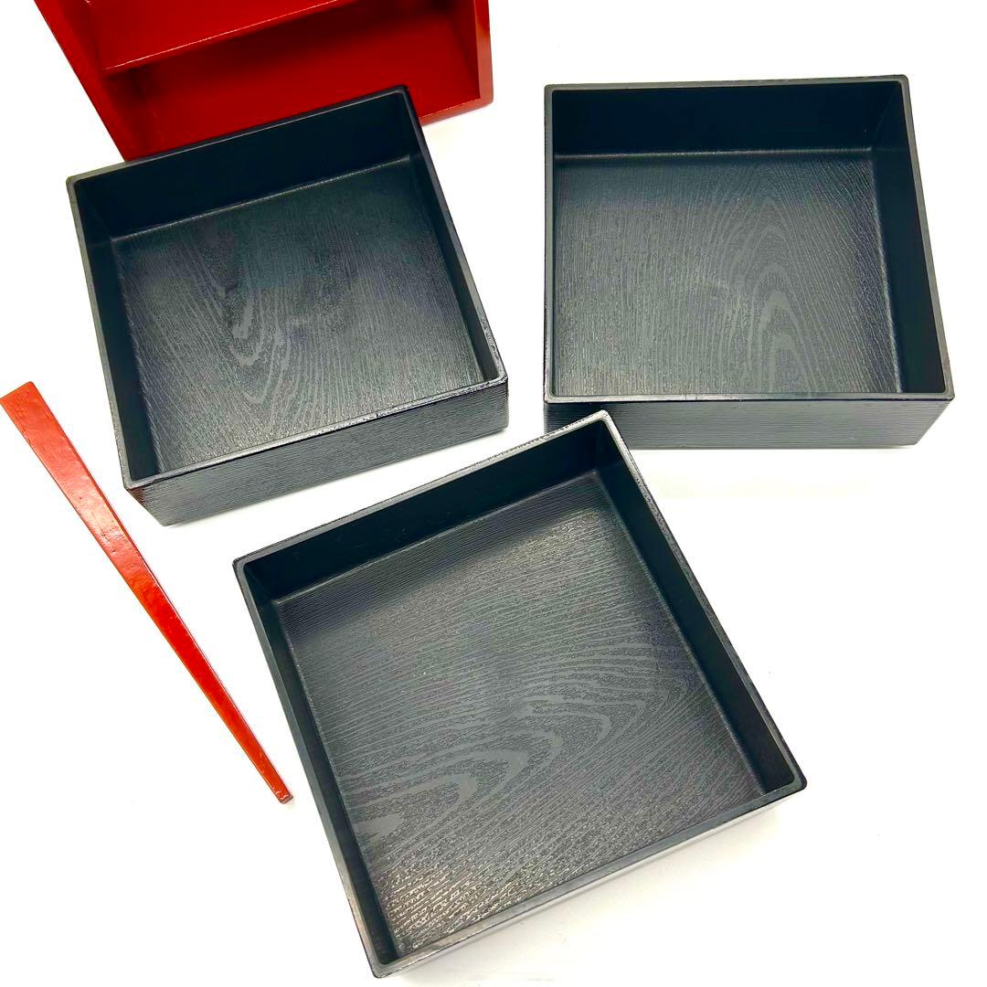 babu まとめ買いお得 木製 野立弁当 朱 内箱付 小物入れ 3段構造