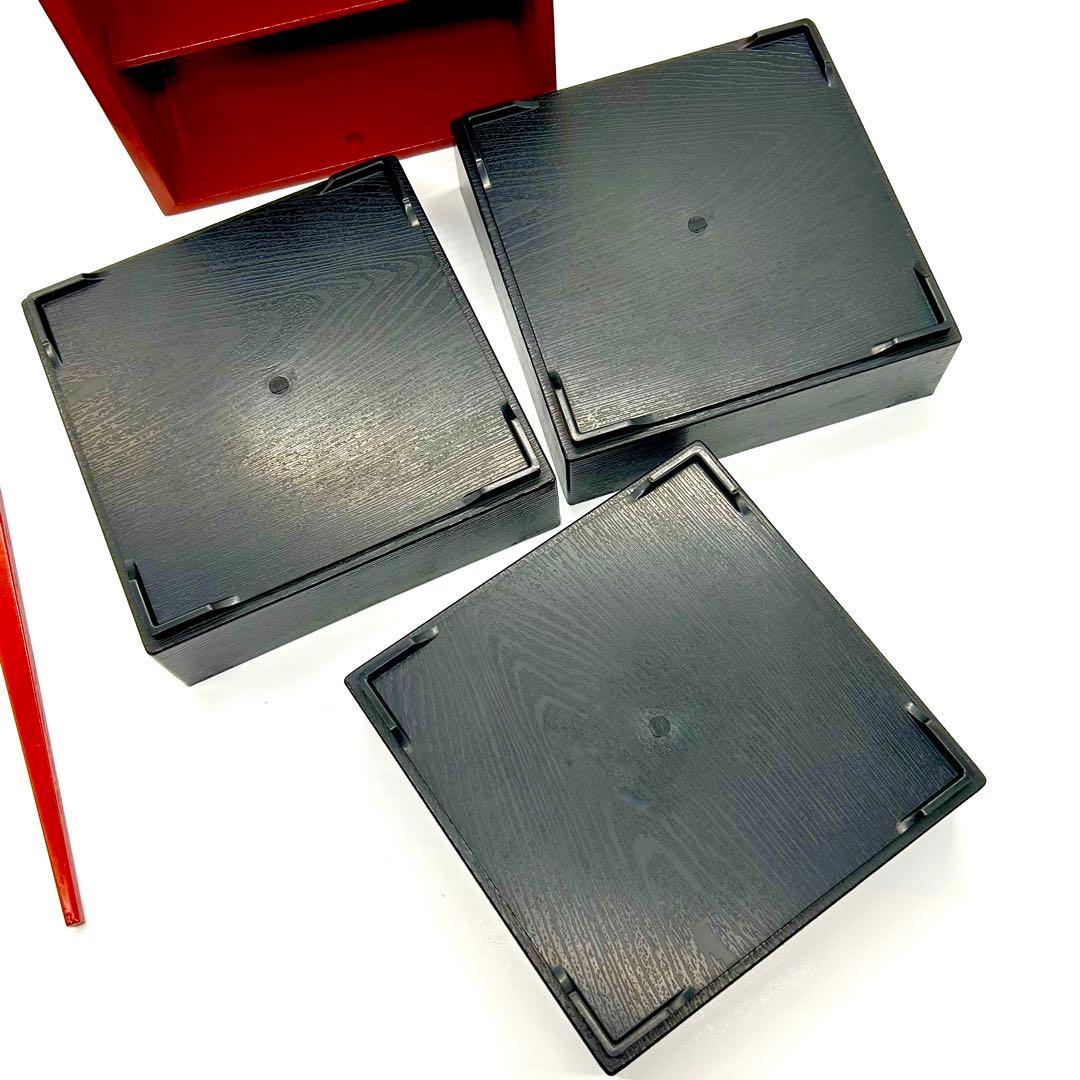 babu まとめ買いお得 木製 野立弁当 朱 内箱付 小物入れ 3段構造