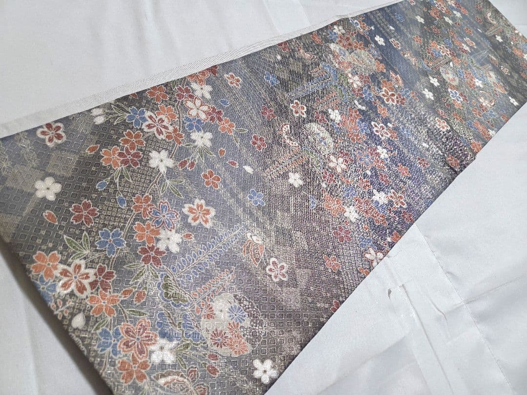 A◆着物くつろぎ 五条更紗 金糸 桜 雪輪 藤 蝶 全通 正絹 フォーマルな袋帯