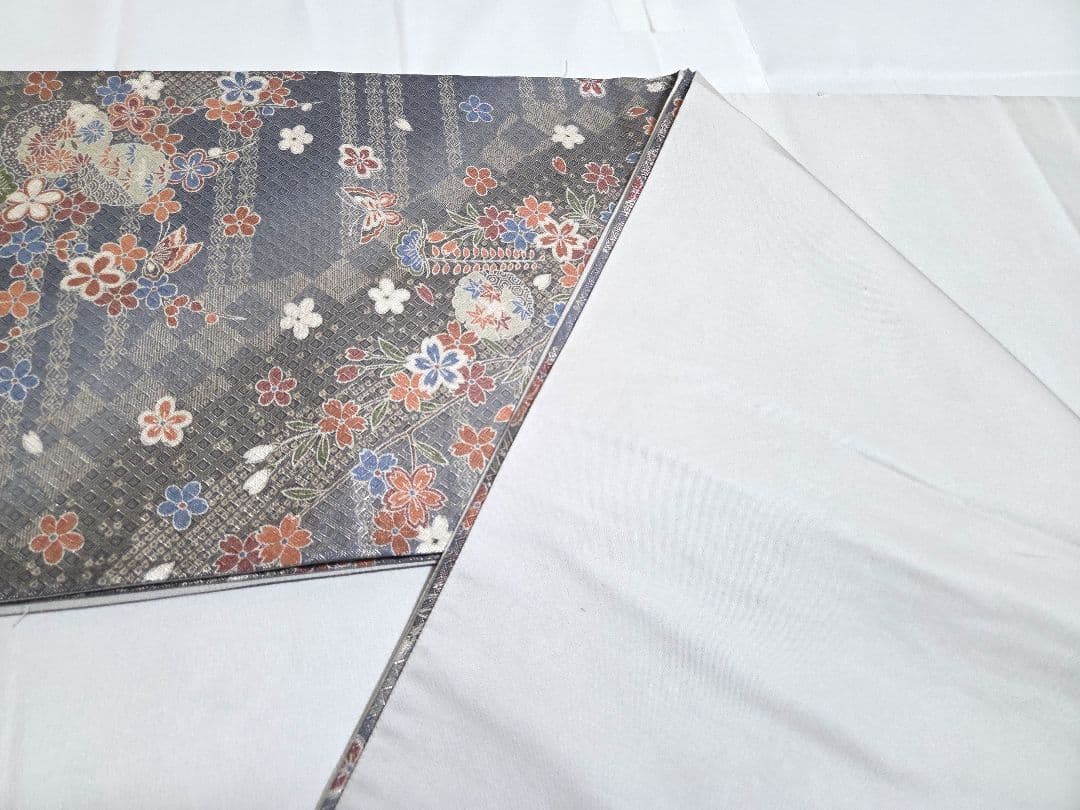 A◆着物くつろぎ 五条更紗 金糸 桜 雪輪 藤 蝶 全通 正絹 フォーマルな袋帯