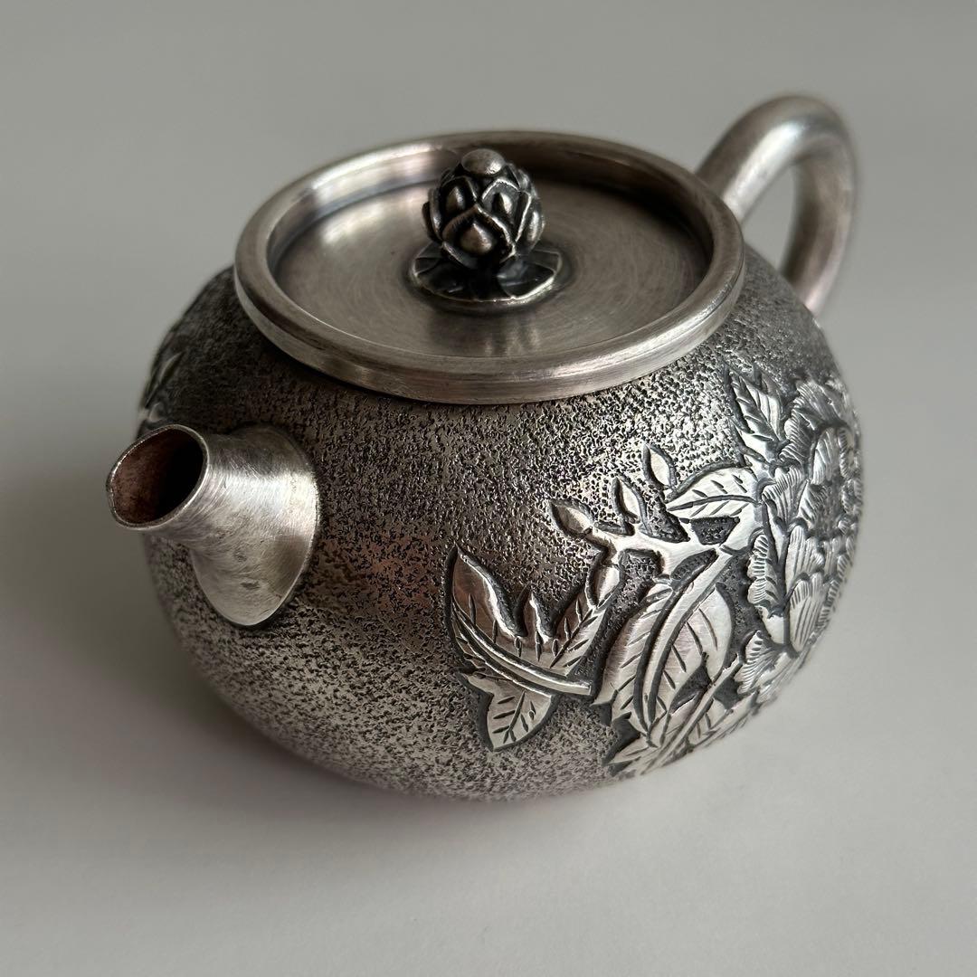 銀製 茶器 茶道具 急須 足銀999 牡丹 金属工芸