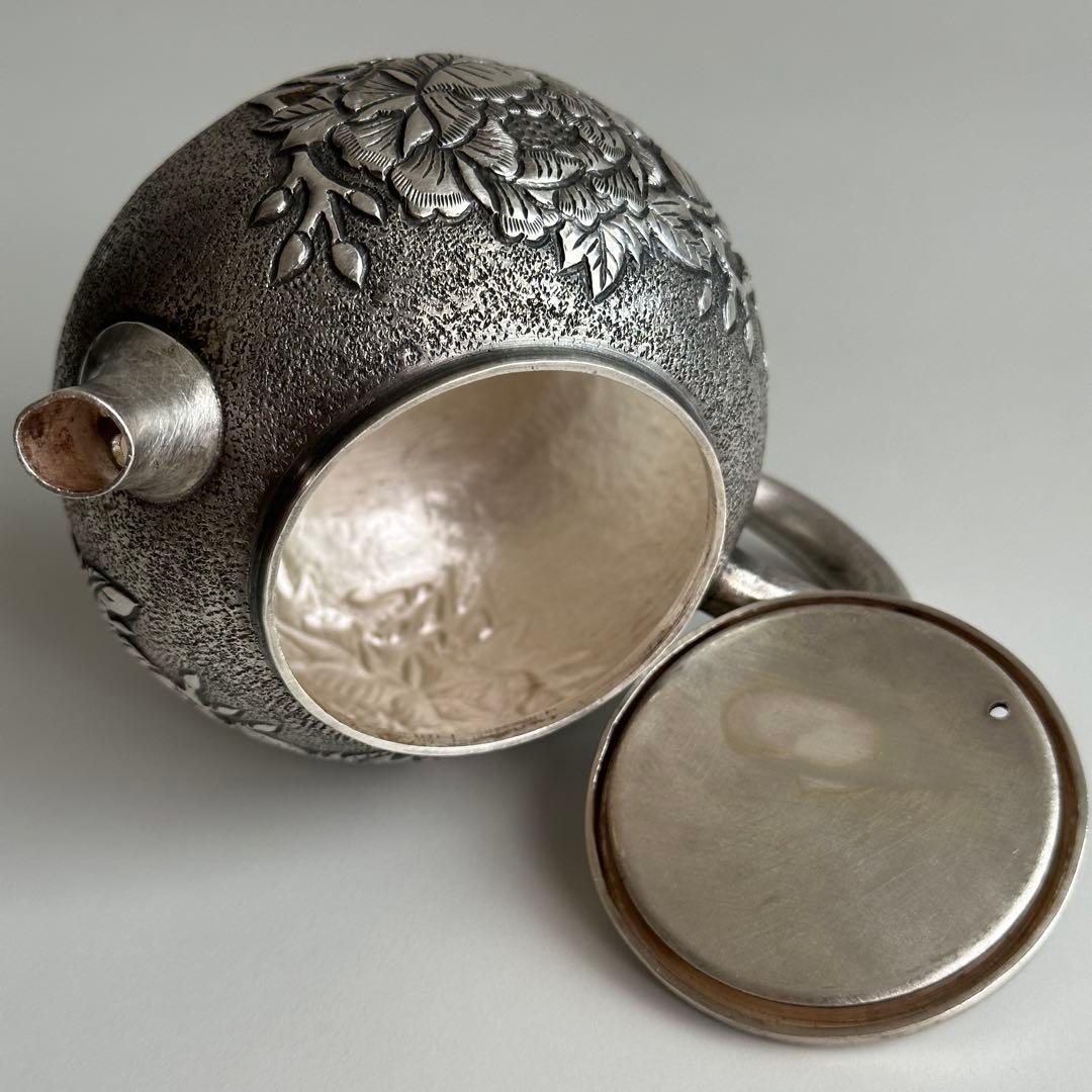 銀製 茶器 茶道具 急須 足銀999 牡丹 金属工芸