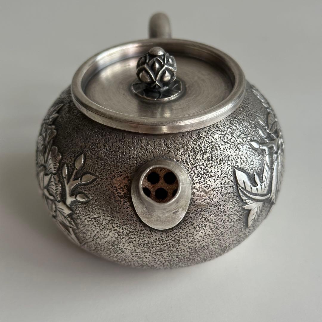 銀製 茶器 茶道具 急須 足銀999 牡丹 金属工芸