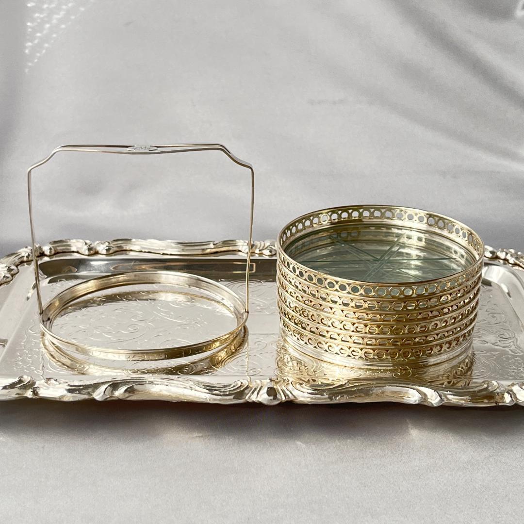 【Webster】【純銀 / ガラス】ワイングラスコースター 6枚 スターリング