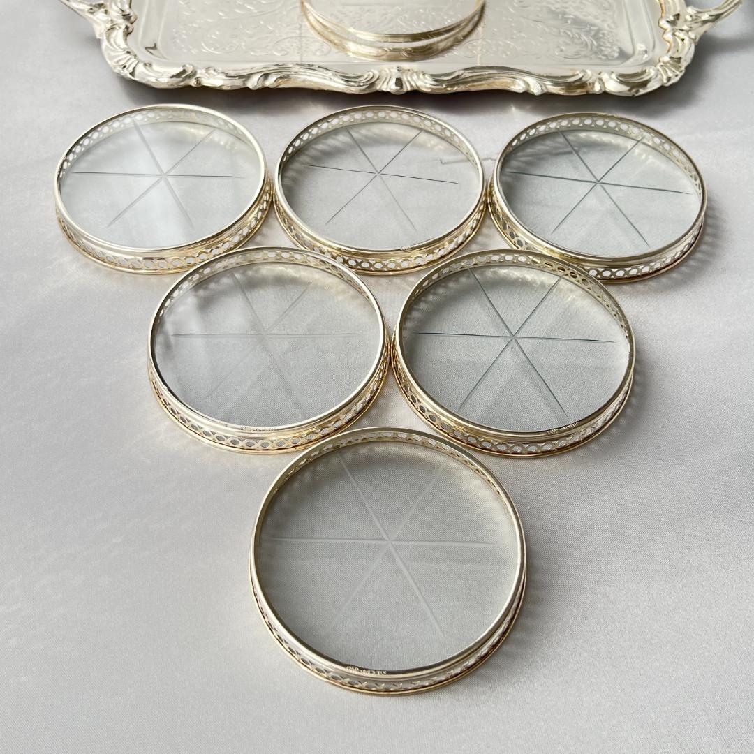 【Webster】【純銀 / ガラス】ワイングラスコースター 6枚 スターリング