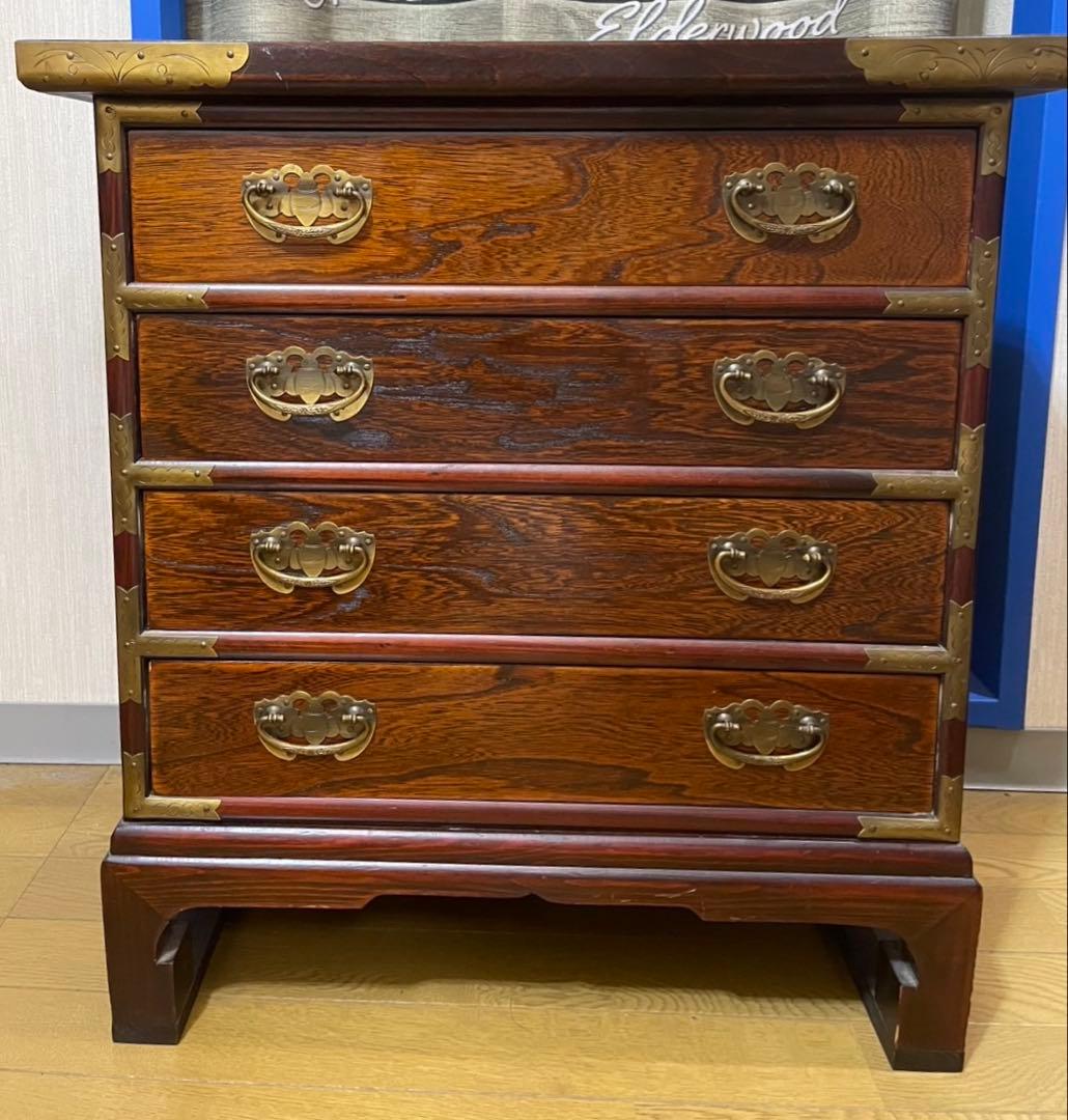 脚付アンティーク和箪笥4段 金具取手引き出しチェスト和モダン